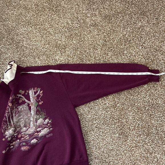 Vintage 90s 80s Morning Sun Purple Cat Fox Forest Collared Sweatshirt Large - Picture 12 of 12
